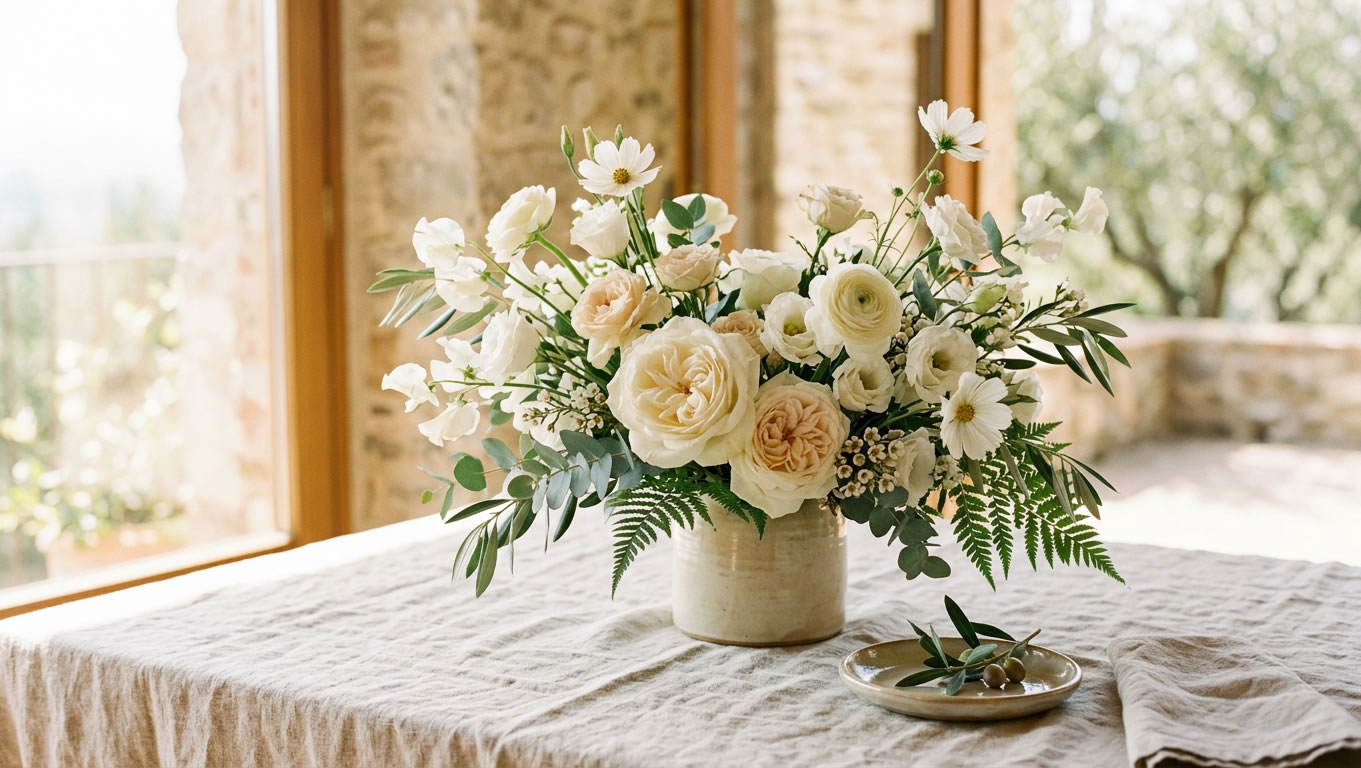 Elegant funeral flower arrangement prepared for a memorial ceremony in Spain
